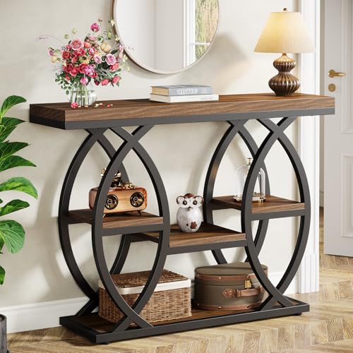 4-Tier Industrial Console Table with Shelves, Narrow Entryway Sofa Table