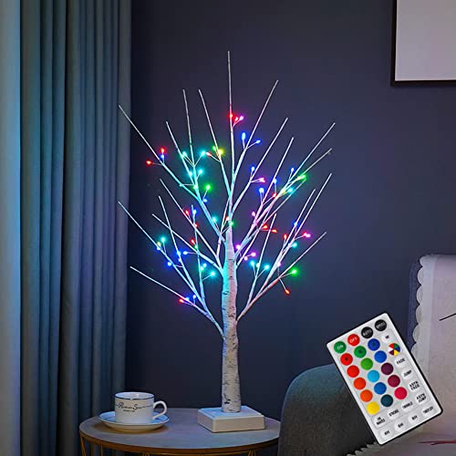 White Birch Tree with 72 RGB LED Lights & Remote - Indoor Christmas & Holiday Decor - 2ft Spirit Twinkling Tree