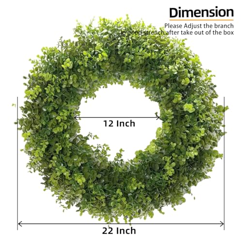 Hiptree 22 Inch Boxwood Wreath for Front Door - Green, Model 03-22 Inch