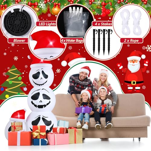 Leyndo 6ft Halloween Skeleton Inflatable with Santa Hat | LED Outdoor Yard Decor