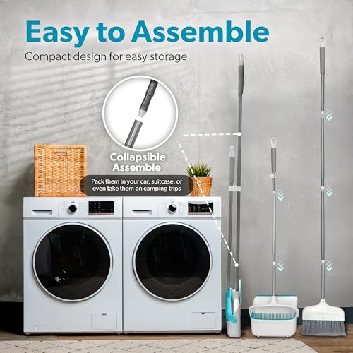 Stand-Up Broom and Dustpan Combo Set with Self-Cleaning Teeth, Space-Saving