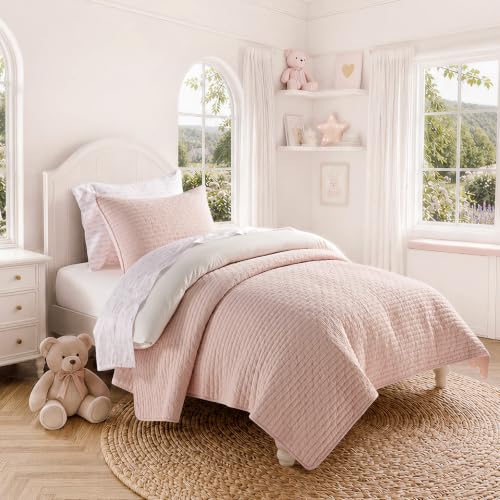 100% Cotton Cross Stitch Quilt Set Twin Size Ballet Pink
