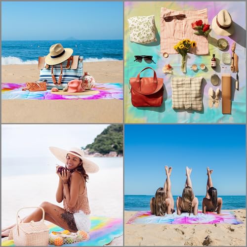 Dielianyi 4-Piece Oversized White Tie-Dye Beach Towels 71x39 with Thread Set