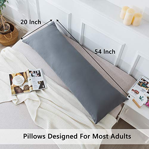 20x54 Inch Soft Grey Body Pillow with Pillowcase - Ergonomic Comfort