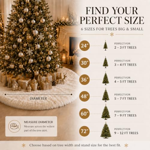 AOGU 48 Inch Beige Faux Fur Christmas Tree Skirt Plush Holiday Decoration