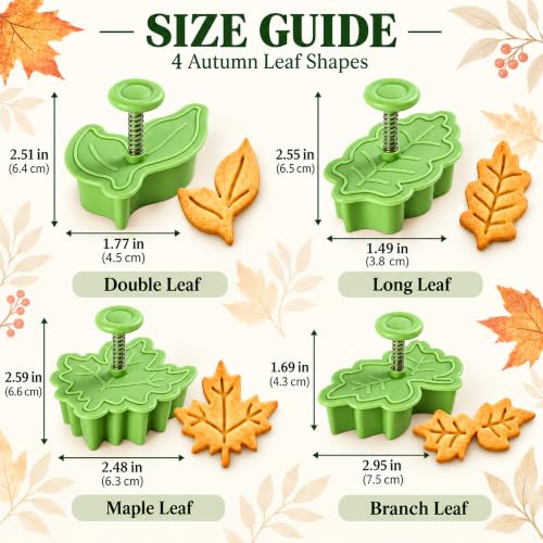 Crethinkaty Leaf Plunger Fondant Cutter Set for Fall & Christmas Baking - Leaf Design