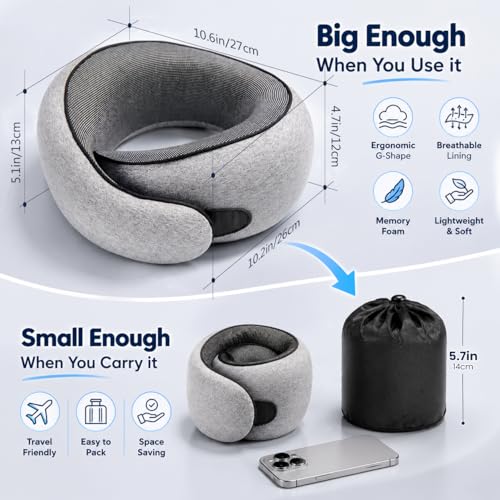 Purroch G-Shape Memory Foam Travel Neck Pillow Medium Gray - 360° Support