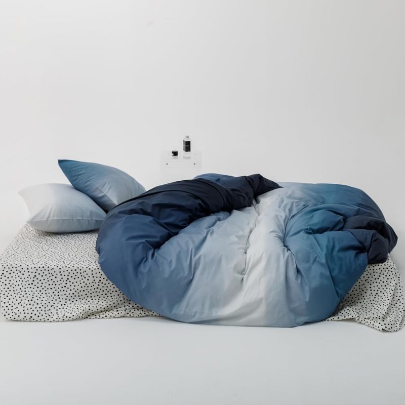 BlueBlue Blue Kids Duvet Cover Set Queen 100% Cotton Bedding for Boys Girls Teens Dark Blue to White Change 1 Abstract Full Comforter Cover 2 Pillow Shams, Queen