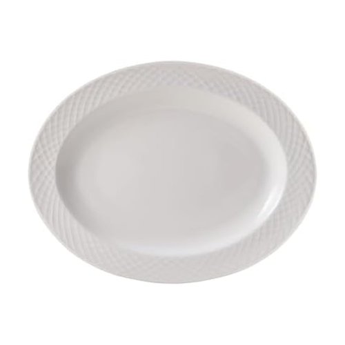 Mikasa Trellis White Bone China Lightweight Chip Resistant Oval Serving Platter, White