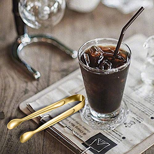 Golden Stainless Steel Mini Ice Tongs 10 Pack for Party & Serving
