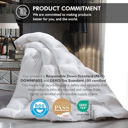 Egyptian Bedding Queen Goose Down Fiber Comforter - All Season Duvet Insert
