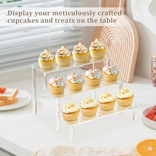 3-Tier Clear Acrylic Display Riser for Collectibles, Makeup, and Cupcakes