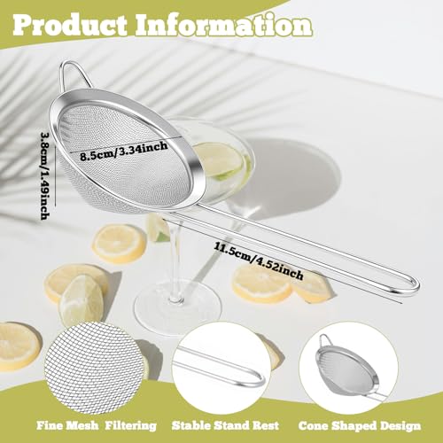 10 Pack Stainless Steel Cocktail Strainers - Fine Mesh Bar & Drink Filters