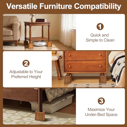 Heavy Duty Solid Wood Bed Risers 5 Inch, Non-Slip Furniture Lifts (2500 lbs)