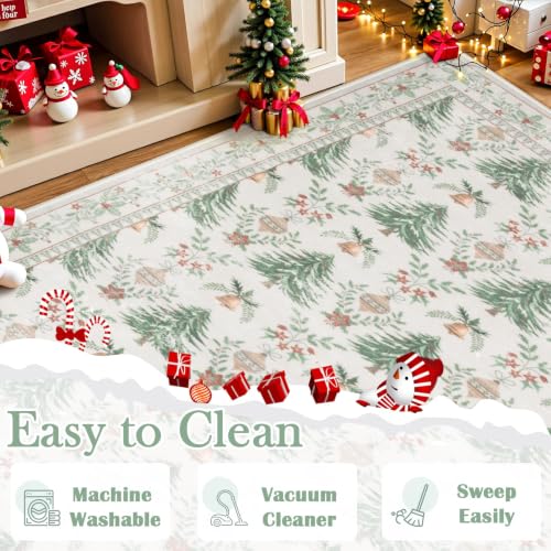 Lahome 2x4 Beige Christmas Entryway Rug - Washable Non-Slip Hallway Runner
