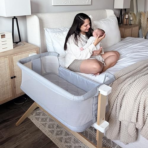 Breathable Baby Bassinet & Bedside Sleeper - Adjustable Height, Washable Mesh