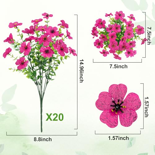 20 Bundles Fuchsia Artificial Flowers with Eucalyptus Leaves