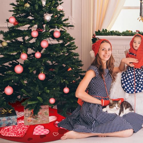 48-Inch Valentine's Day Heart Tree Skirt - Red & Pink Holiday Mat Decor