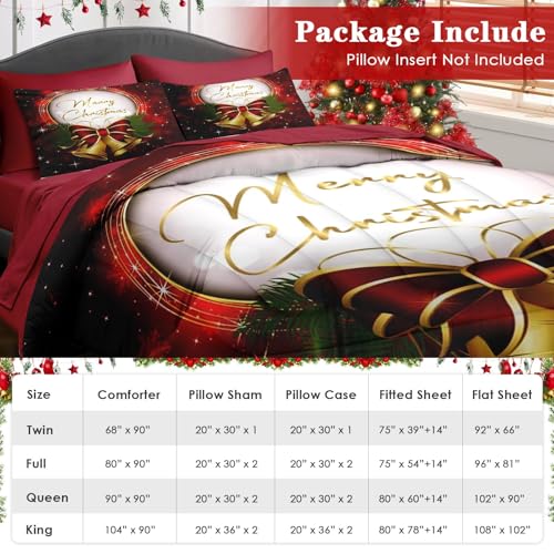 King Christmas Comforter Set with Sheets (King, Gold Xmas) — Pamnest 7-Piece Bedding