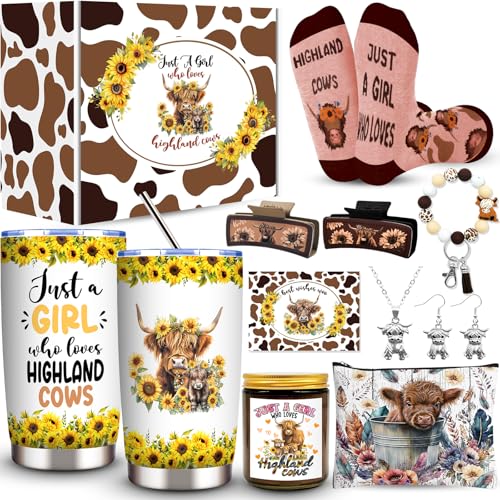 Highland Cow Gift Set with Tumbler, Jewelry, Accessories & More for Women