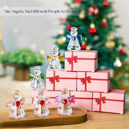 6-Pack Handcrafted Crystal Glass Angel Figurines - Tabletop Decor Set