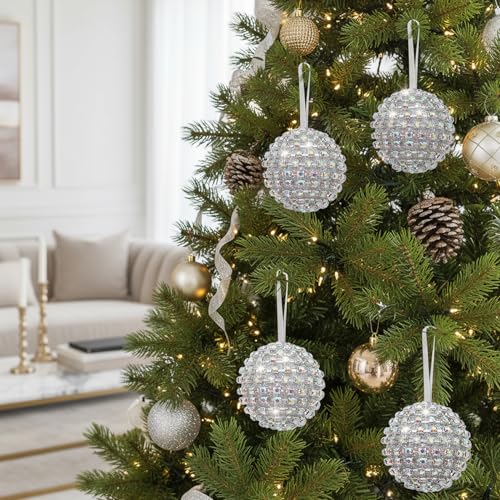 Starlight Silver Iridescent Rhinestone Christmas Ornaments Set - 4 Pieces