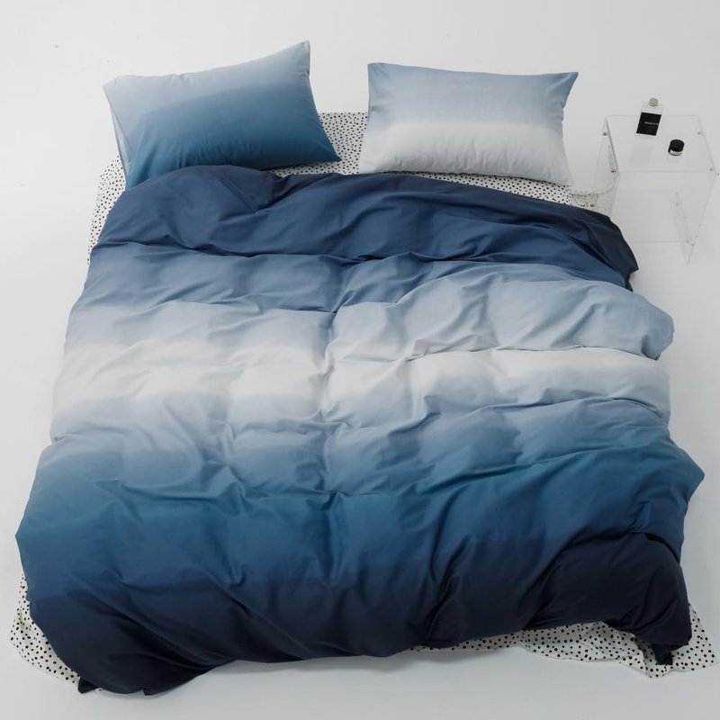 BlueBlue Blue Kids Duvet Cover Set Queen 100% Cotton Bedding for Boys Girls Teens Dark Blue to White Change 1 Abstract Full Comforter Cover 2 Pillow Shams, Queen
