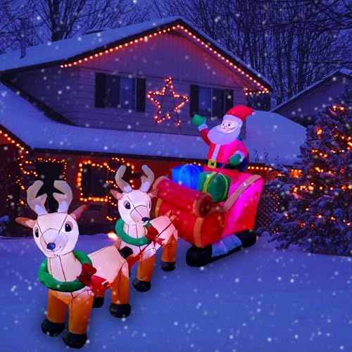 SEASONBLOW 8 Ft LED Inflatable Santa Reindeer Sleigh Yard Decoy Xmas Decoration