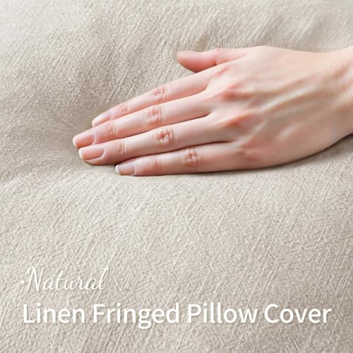 MIULEE 20x20 Inch Linen Fringe Decorative Throw Pillow Covers Set of 2 Natural Beige Farmhouse Style