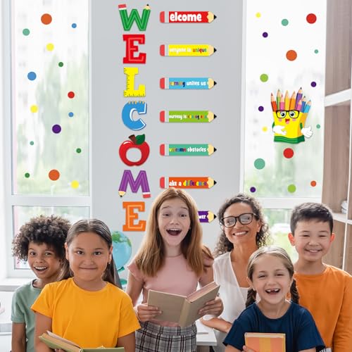 Welcome Back to School Door Clings Stickers - 6 Colorful Decals