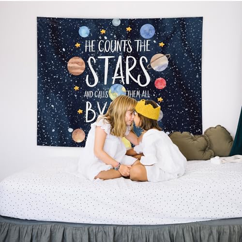 Space Solar System Christian Tapestry Wall Hanging, Flannel Decor, 50x60 Inch