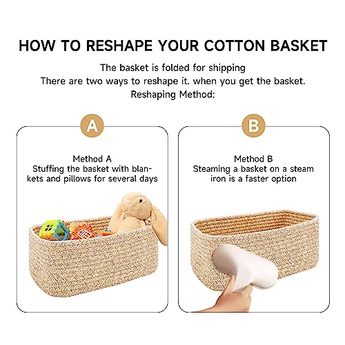 Small Woven Storage Baskets 3-Pack Cotton Rope Closet Bins Brown
