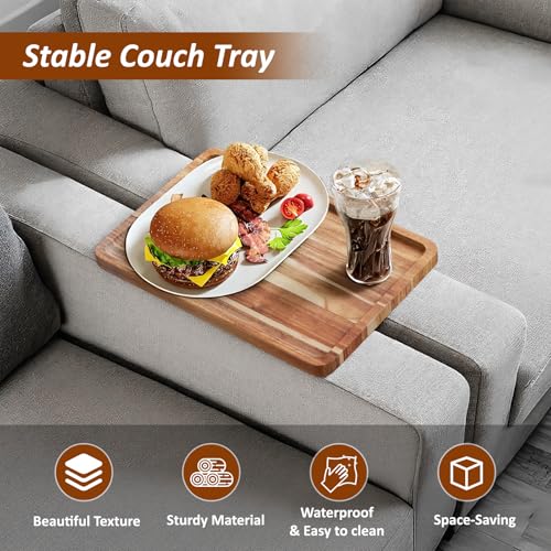 Folding Acacia Wood Couch Tray for Sofa Gaps, 15x10 Inch Portable Table