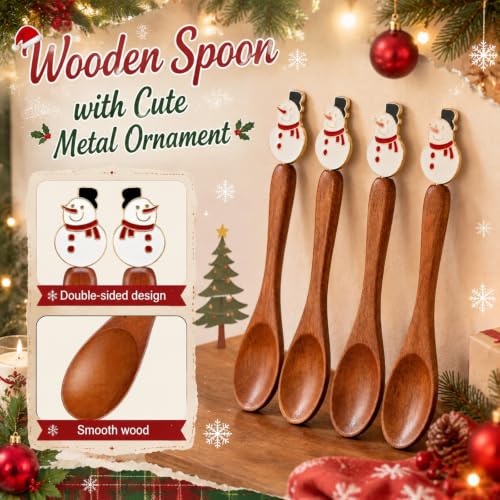 Christmas Snowman Coffee Spoons Set - 8 Wooden Tea Stirring Spoons with Holiday Decor