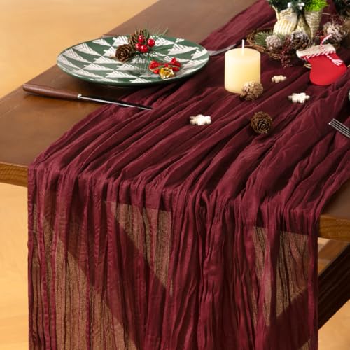 Jimtx 3 Pack Burgundy Cheesecloth Table Runners Fall Boho Decor 17x108 inches