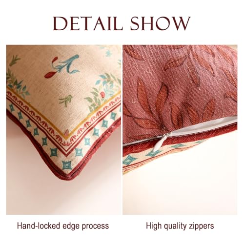 patdrea 18x18 Inch Pack of 2 Vintage Linen Square Throw Pillow Covers with Beige Idyll Pattern