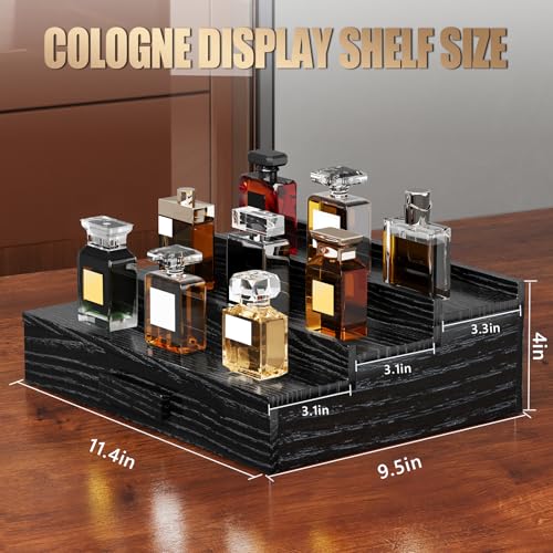 3-Tier Solid Walnut Cologne Organizer with Drawer and Hidden Storage