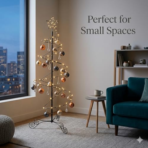 HOHIYA 3 ft Spiral Ornament Display Tree - Black Metal Christmas Stand with 35 Hooks