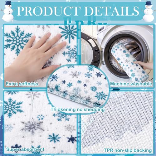 Blue Christmas Shower Curtain Set with Hooks, Towels & Rug - Holiday Bathroom Decor