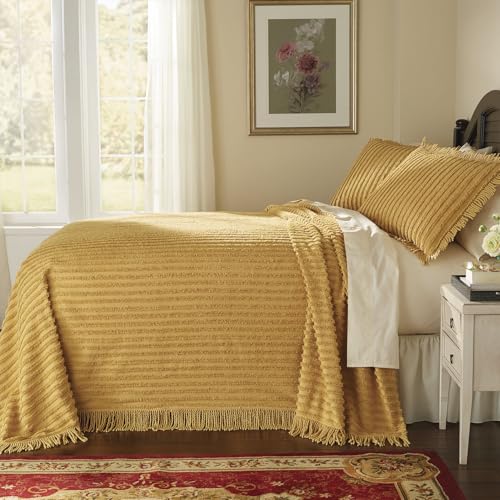 Chenille Cotton Bedspread - Full Size, Burgundy Color