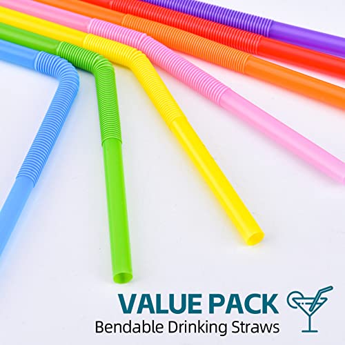 100-Pack Extra Long Flexible Plastic Straws - 12.8 Inch Bendy Party Straws