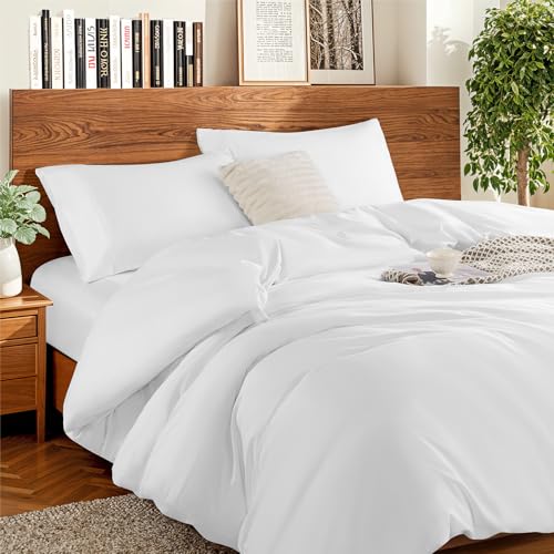 Luxury 100% Cotton King Duvet Cover Set, 1200 Thread Count, White