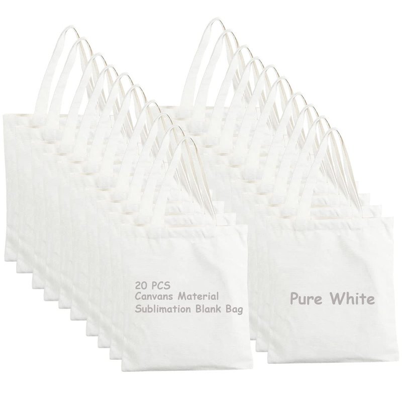 E-Found 20 Pcs Pure White Sublimation Blank Canvas Tote Bag, Craft Canvas Bag Shopping Tote Bags for DIY, Easter Party Favor Gift Bags Sublimation Blank Bag Washable 14.17 x 12.2 Inch