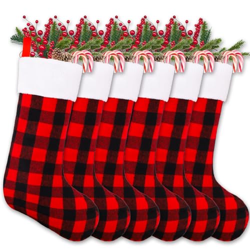 Large 22-Inch Red & Black Buffalo Plaid Christmas Stockings (6-Pack)