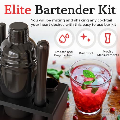 Highball & Chaser Gunmetal Cocktail Shaker Set with Bar Tools & Recipe E-Book