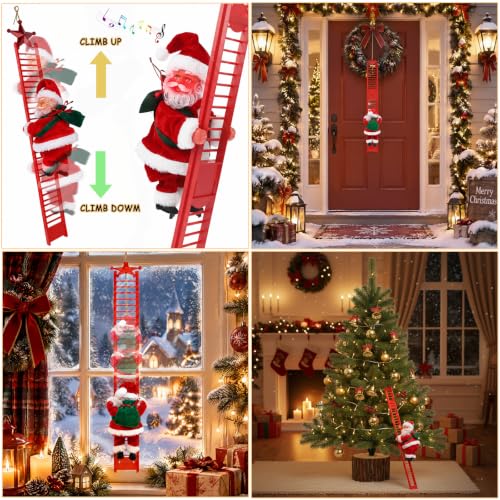 Climbing Santa Claus on Ladder - Electric Musical Christmas Decoration