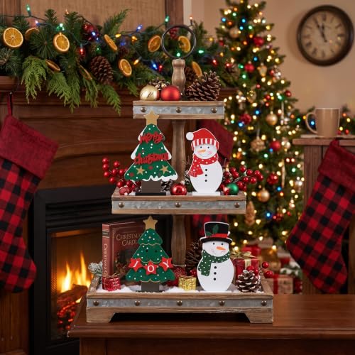 DECSPAS Wooden Christmas Trees & Snowmen Set - Indoor Holiday Decor, 4 pcs, Christmas Table Centerpiece