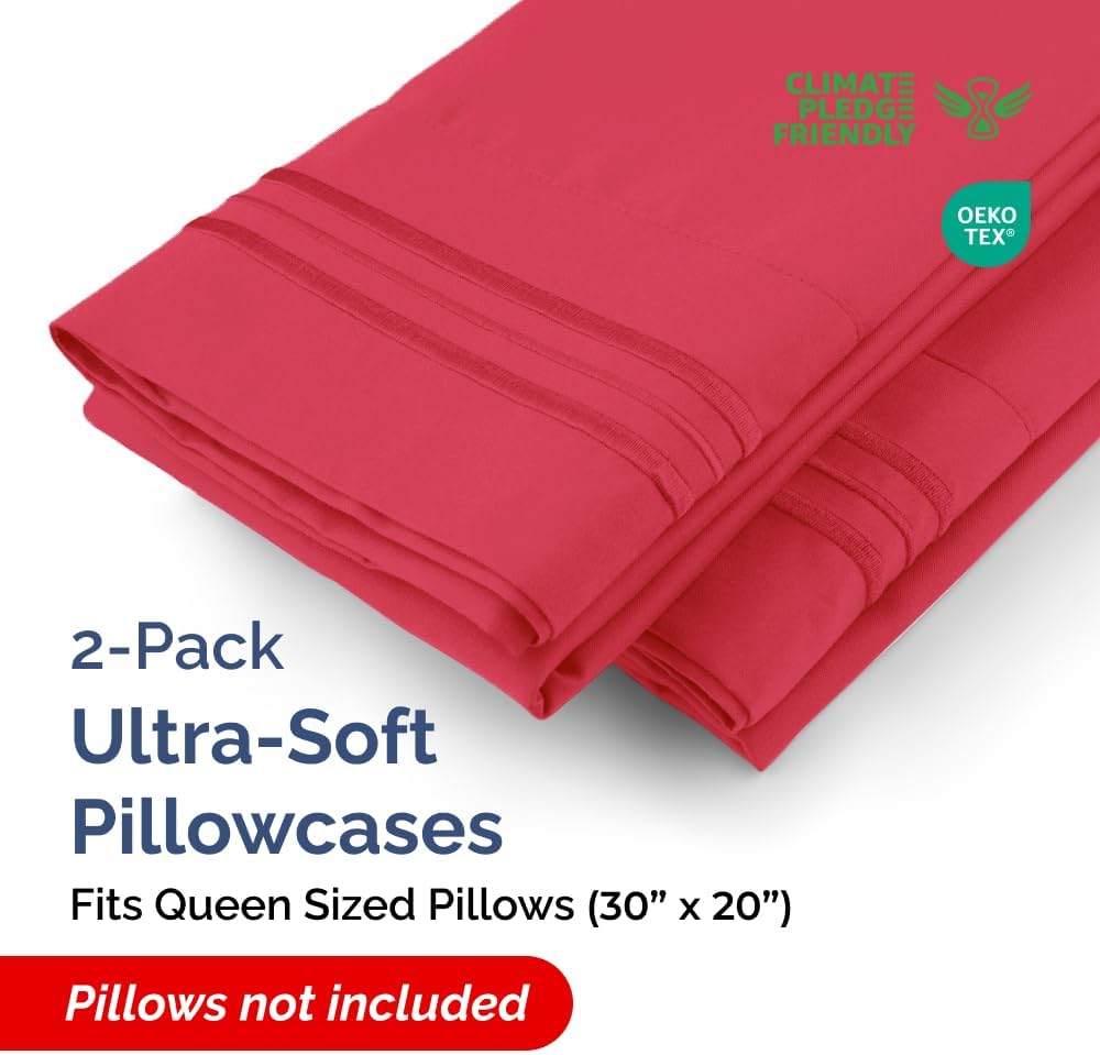 Queen Pillow Cases by Ultra Soft | Hotel Quality, Cooling & Wrinkle-Free - 2 Piece Set in Red