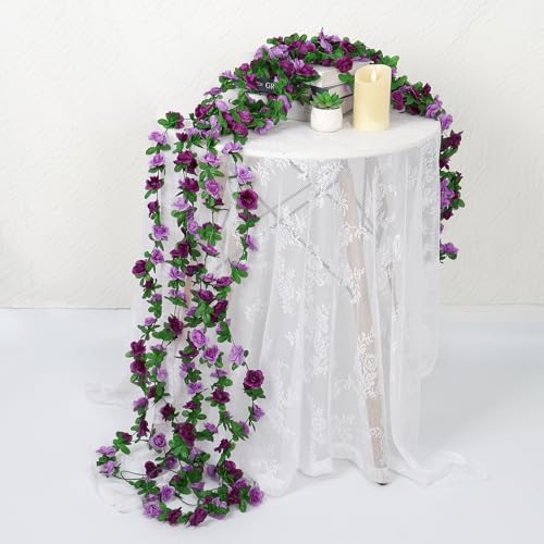 Purple Rose Garland - 9 Pack 72 FT Silk Flower Vines for Decor