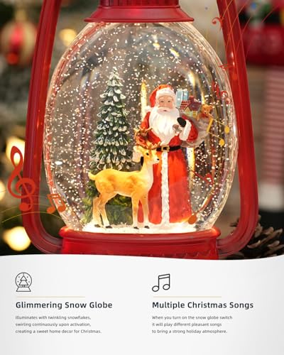 12.6-Inch Musical Christmas Snow Globe Lantern with Santa and Timer